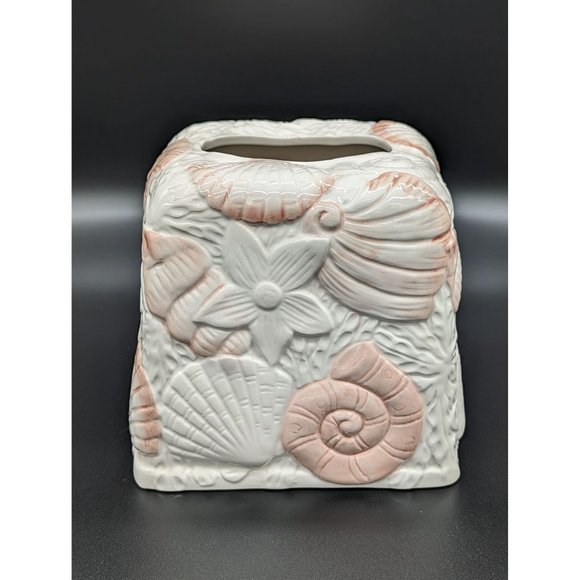 Vintage Sea Shells Ceramic Hand Painted Tissue Cover Decor Seaside Beach - Picture 8 of 15